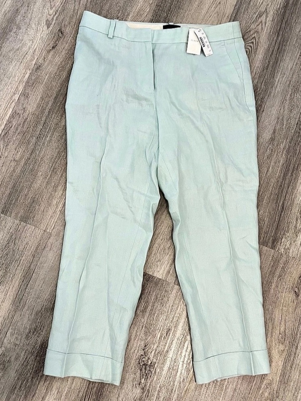 J Crew Linen Trouser Pants Womens Size 12 Sea Foam Blue Green Cuffed New Preppy